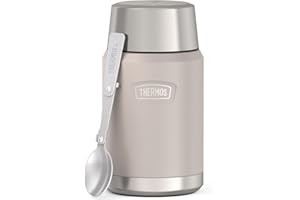 Thermos ICON Food Jar 0,71 L Beige/Sandstone Mat - Recipiente para comida (710 ml, doble pared, acero inoxidable 18/8, mantiene el calor y el frío, con cuchara plegable, base antideslizante,
