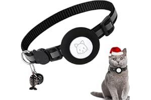 XIXKOLYU® Airtag Cat Collar Bell Hebilla de Seguridad Impermeable Reflectante Anti-Pérdida Compatible con Apple Airtag Puppy Kitten (Negro)
