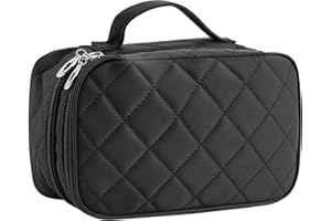 HCFGS Makeup Bag, Double Layer Travel Cosmetic Bag Waterproof with Brush Compartment and Mirror, Hairdressing Tools Organiser Portable Large Capacity Make up Case