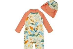 upandfast Costume da Bagno Intero per Neonate con Cerniera e Cappello da Sole UPF 50+