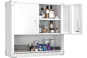 Supeer Armadietto pensile da parete in metallo con 1 ripiano regolabile in altezza, 2 ante e 1 cassetto, con serratura in acciaio inox, per garage, officina, cucina, 77 x 80 x 30 cm (H x L x l)