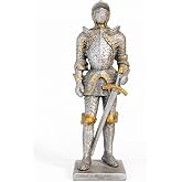 Valerian Zırhlı Ş&ouml;valye Fig&uuml;r&uuml;, Kılı&ccedil;lı, Kalay G&uuml;m&uuml;ş Kaplama, 10.5x3.5x3 cm, Gotik Tarz, Metal, Koleksiyon