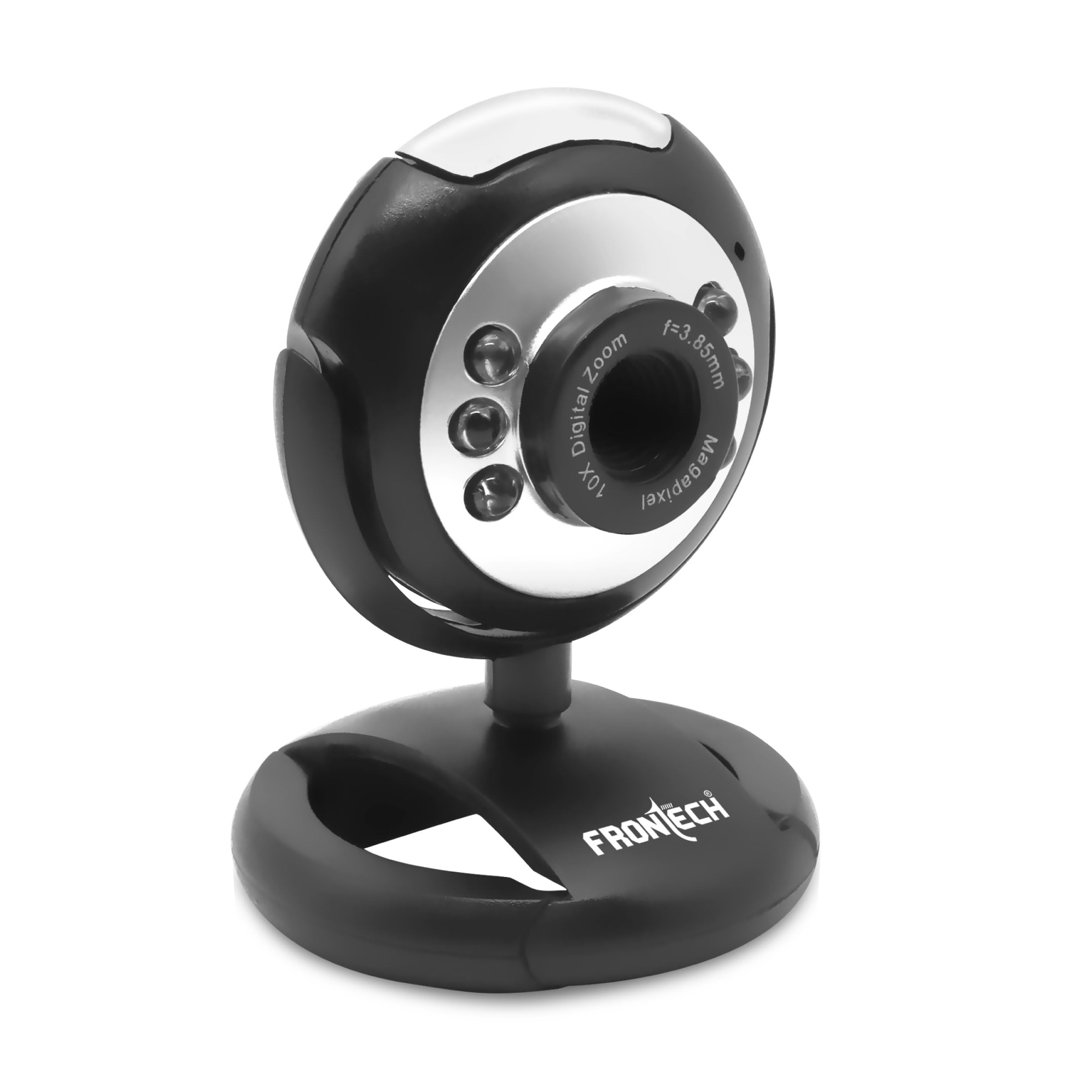 FRONTECH Digital Webcam with Built-in Mic & LED Lights, 30 FPS, Plug and Play USB Interface, Auto White Balance, for Video Ca