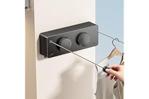 MUSTORN Fil Double Linge Extérieur Retractable Support Mural, Extensible Corde A Linge Retractable Interieur Etendoir Linge Exterieur Etendoir Mural Exterieur Sechoir Mural Interieur 4.2m(Noir)