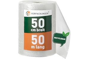 BB-Verpackungen 1x PROFI Luftpolsterfolie 0,5 x 50 m Versand, Verpackung, Umzug 2-lagig (1 Rolle) | 60 my stark, extrem robust, sehr leicht, 100% recycelbar