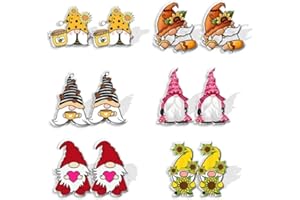 CROWNOFRIBBONS Gonk Gnome Earrings, Six Pairs of Studs for Women, Fun Novelty Jewellery, Christmas, Halloween, Birthday