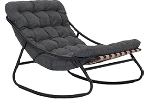 Rebecca Mobili Fauteuil à Bascule d'Extérieur, Chaise Relax Moderne, Gris, Acier Polyester, pour Jardin Véranda, avec Coussin Rembourré - Dimensions HxLxP: 74 x 78 x 101 cm - Art. RE7179