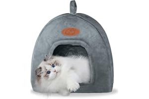 SUQURTOM Katzenhöhle Katzenbett, Waschbares Katzenhaus Haustierbett, Weiches Komfort Zelt Katzenstreu Bett, Warme Katzenhöhle Beruhigendes Bett für Katzen und kleine Hunde Schlafen (Dunkelgrau)