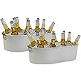LF LIKEFAIR 2 Pack Farmhouse Metal Galvanized Beverage Tub, Beer, Wine, Ice Holder - Ice Buckets for Parties, 3.1 Gallons Rustic Vintage Storage Oval Bucket Bin - White/Cutout Handle with PE Rattan