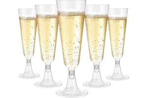 LATERN 50 Pièces Flûtes à Champagne en Plastique, 150ml Verres à Champagne Transparents Gobelets à Vin Réutilisables à Tige pour Fêtes Douche D'anniversaire Mariage Jardin (5,5 x 16,5cm)