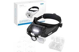 eSynic Loupe Frontale 1X à 14X avec Lampe LED Lunette Grossissante avec 5 Lentilles Amovibles 1,0X 1,5X 2,0X 2,5X 3,5X Lunette Loupe Rechargeable Type-C pour Réparations Couture Artisanat - Noir