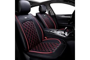 WANGIRL Sitzbezüge Auto PU Leder, 5-sitzer Voll Set Autositzbezüge Universal, Wasserdicht Verschleißfest Kompatibel mit Den Meisten Limousinen SUV (Schwarz Rot)