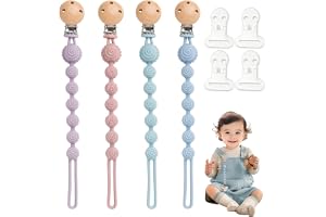 4 stycken nappkedja silikon pojke flicka pojke nappband nappkedja | med 4 reservklämmor BPA-fri Lätt att rengöra nappkedjor och bitring 2-i-1 design nappkedja trä bärbarhet