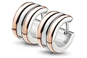 Bungsa® Boucles d'oreilles à rayures en acier inoxydable pour homme et femme Or rose