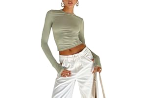 KUKEYIEE Top de Camiseta Corta de Manga Larga básica de Manga Larga para Mujer Y2K Tops TikTok Crop Top Club Party E-Girls Streetwear