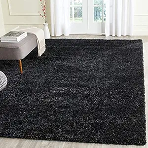 Azhar Carpet Super Ultra Soft Plain Shaggy Handcraft Anti-Skid Silk Touch Carpet, with 2 Inch Thickness 4 X 4 FEET (120 X 120 cm } Square Black