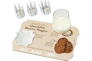 nagu® Bandeja Reyes Magos y Papá Noel. Tabla Personalizada con Nombres con Espacio para Leche y Galletas y Agua para Camellos y Zanahorias para los Renos. Diseño Único y Exclusivo 22x30 cm Doble Cara