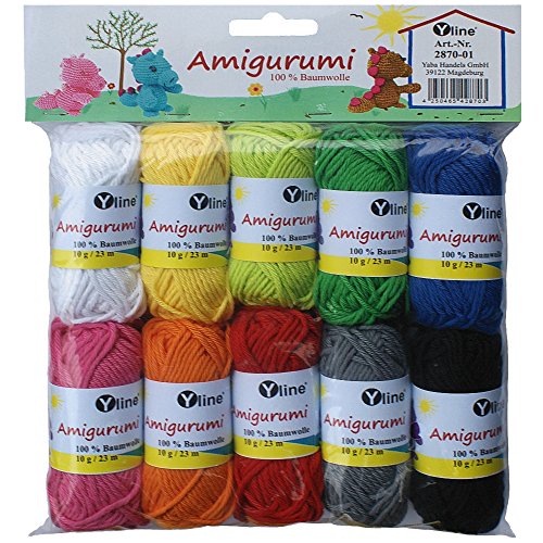 Sortiment Amigurumi Wolle 10 Knäuel a. 10g, 100% Baumwolle, Garn, Strickwolle, Häkelgarn, 2870-01