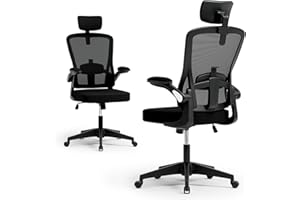 BLINNGO Sedia da ufficio, ergonomica, con supporto lombare regolabile e poggiatesta, sedia da scrivania con schienale alto, sedia a rete traspirante per lavoro e studio (nero)