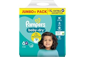 Pampers Baby Dry blöjor helskurna tejpade storlek 6 Giant Plus 60 stycken