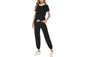 Litherday Women's Tracksuit Sets 2 Piece Short Sleeve Sweatsuits Jogging Running Outfits Loungewear Activewear Workout Tops and Long Pants with Pocket