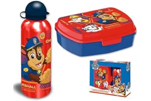 HOVUK Botella de agua para niños de la Patrulla Canina y fiambrera de plástico de 8 pulgadas, contenedor de almuerzo, botella de agua deportiva de aluminio de 500 ml, regalo para picnic escolar