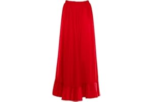 PARTILANDIA Falda Flamenca Mujer Larga Roja Volante Simple [Tallas Adulto S a XXL]【Talla M】 Ensayo Baile Danza Disfraz