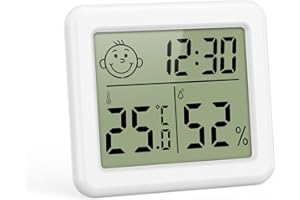 ORIA Cyfrowy termometr, higrometr, mini wewnętrzny miernik wilgotności powietrza, monitor temperatury, wyświetlacz godziny, komfort powietrza, °C/°F, termometr pokojowy do hotelu, biura, domu
