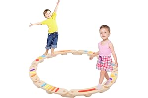 ARK MIIDO Trave Equilibrio in Legno per Bambini, Pietre Colorate di Ostacolo per Costruire Coordinazione, Giocattoli Montessori Equilibrioper Interni ed Esterni