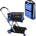 APOXCON Folding Shopping Cart, Two Tier Collapsible Trolley With One Crate, Heavy Duty Cart with Universal wheel Multi Purpose Folding Transport Trolley for Office, Shopping and Picnics