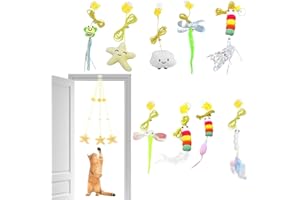 VPB 8PCS Jouets Suspendus Pour Chat à Porte - Jouets Pour Chaton en Corde élastique Amusants Avec Plumes et Cloches - Adaptés à l'Exercice en Intérieur