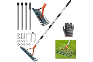 TUIBEIDAMAI Rateau Scarificateur Gazon, Scarificateur Gazon Manuel avec Manche 170 cm, Râteau De Scarification, Scarificateur Gazon à Main, pour Désherber, Fertiliser Lawn