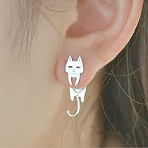 Diamond Set Cat Stud Earrings In Sterling Silver - Foto 3