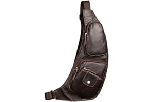 Xieben Vintage Leather Sling Chest Bag Crossbody Pack para Hombres Mujeres Viaje Paquete de Hombro Mochila Café