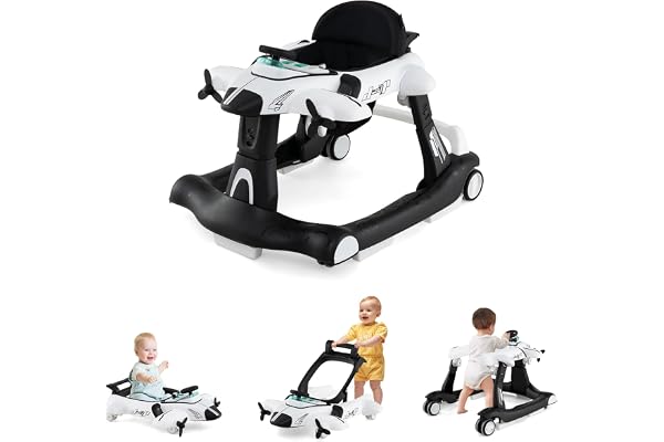 GOPLUS 6 en 1 Trotteur Bébé Garçon Fille, Trotteur Marche Bebe Pliable avec 3 Hauteurs Réglables, Roue Silencieuse, Musique, Lumières, Coussin Doux, Charge 12KG pour 6-18 Mois (Blanc)