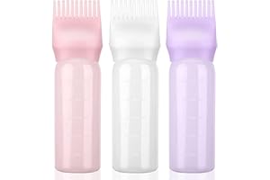 starfa lab 3 Pack Hair Dye Brush Bottle, Root Comb Applicator Bottle for Hair Root Comb Color Applicator Brush Hair Oil Squeeze Bottles 6 Ounce with Graduated Scale