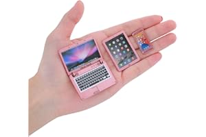 cobee 1:12 metalowa symulacja laptop tablet smartfon mini - domek dla lalek miniatury scena komputerowa symulacja akcesoria meblowe domek dla lalek akcesoria zestaw do zabawy (różowe złoto, 3 szt.)