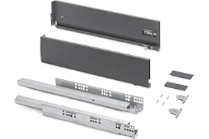 Emuca - Kit tiroir pour cuisine et bain à régulation 3D, hauteur 131mm, profondité 450mm, 40 Kg, fermeture amortie, panneaux non incluses, Acier, gris anthracite