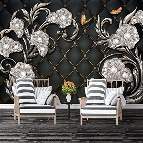 FOTOTAPETEN TAPETEN 3D LUXUS SCHMUCK BLUMEN SCHWARZ KN-1125 (XXL 400×280 cm 8-Bahnen) - 2