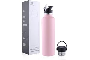 Sivaphe Water Bottle Insulated Bottle Drink Flasks Leak-Proof for Sports Outdoor Stainless Steel, Double Walled Vacuum with Lids and Straw 750ml Pink