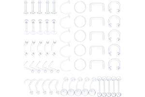 Yolev 55PCS Clear Piercing Retainer Set - Septum, Nose, Flexible Lip, Ear, Nose Hoop, Tongue, Nipple, Cartilage, and Industrial Barbell in Plastic