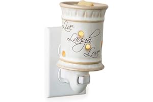 Candle Warmers ETC. Pluggable Fragrance Warmer, Live, Laugh, Love, Ceramic, Beige