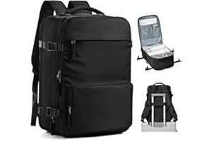 VGCUB Zaino Sottovuoto Viaggio con Pompa Sacchi Sottovuoto Vestiti Zaini da Easyjet 45x36x20 Cabina Aereo Bagaglio a Mano Compressione PC Laptop Ufficio Uomo Donna Impermeabile Travel Backpack Nero
