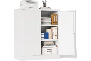 Arkivskåp, multifunktionsskåp, kontorsskåp med 2 dörrar, låsbart skåp, förvaringsskåp, stål, låsbart skåp, 2 höjdjusterbara hyllor för kontor, garage (vit, 90 x 80 x 40)