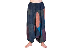 PANASIAM Pantaloni Harem in 100% Resistente Cotone Naturale, per lei e per Lui, Vestono dalla S alla L, con Una Tasca