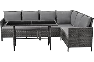 SVITA Madison Rattan-Lounge Polyrattan Ecksofa Gartenmöbel-Set Sofa Garnitur Couch-Eck Grau