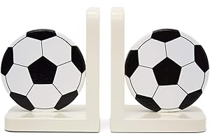 IN A ROUNDABOUT WAY Football Soccer Ball Wooden Bookends For Kids | Childrens Book Ends | Book Stoppers For Shelves, Kids Room or Nursery Decor - Hand Made in UK