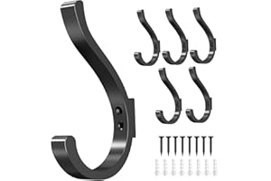 jockcaras 6 Stück Garderobenhaken, Kleiderhaken zum Schrauben, Wandhaken für Garderobe, Jacken, Hut, Metall Haken für Badezimmer, Kleiderschrank, Schwarz