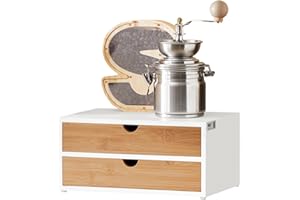 SoBuy® FRG180-WN stojak na ekspres do kawy i kapsułki torebki na herbatę pudełko organizer z 2 szufladami, szer. 30 x gł. 20 x wys. 14 cm