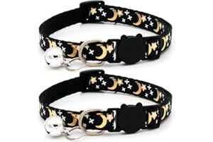 ZHONGGEMEI 2 Pack Safety Cat Collars Quick Release with Bell & Reflective Cat Collars with Bells (Black)